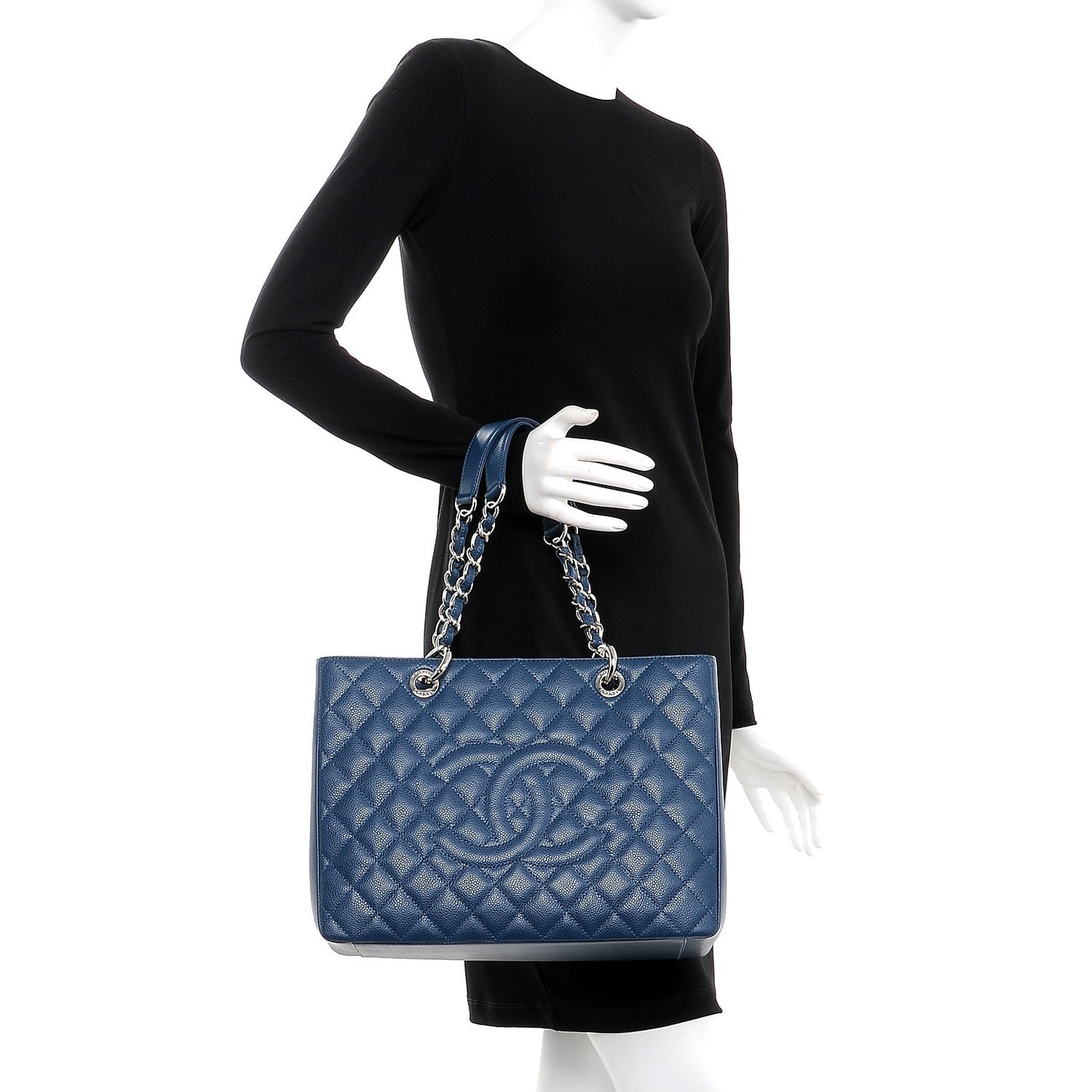 Caviar Quilted Grand Shopping Tote GST Dark Blue