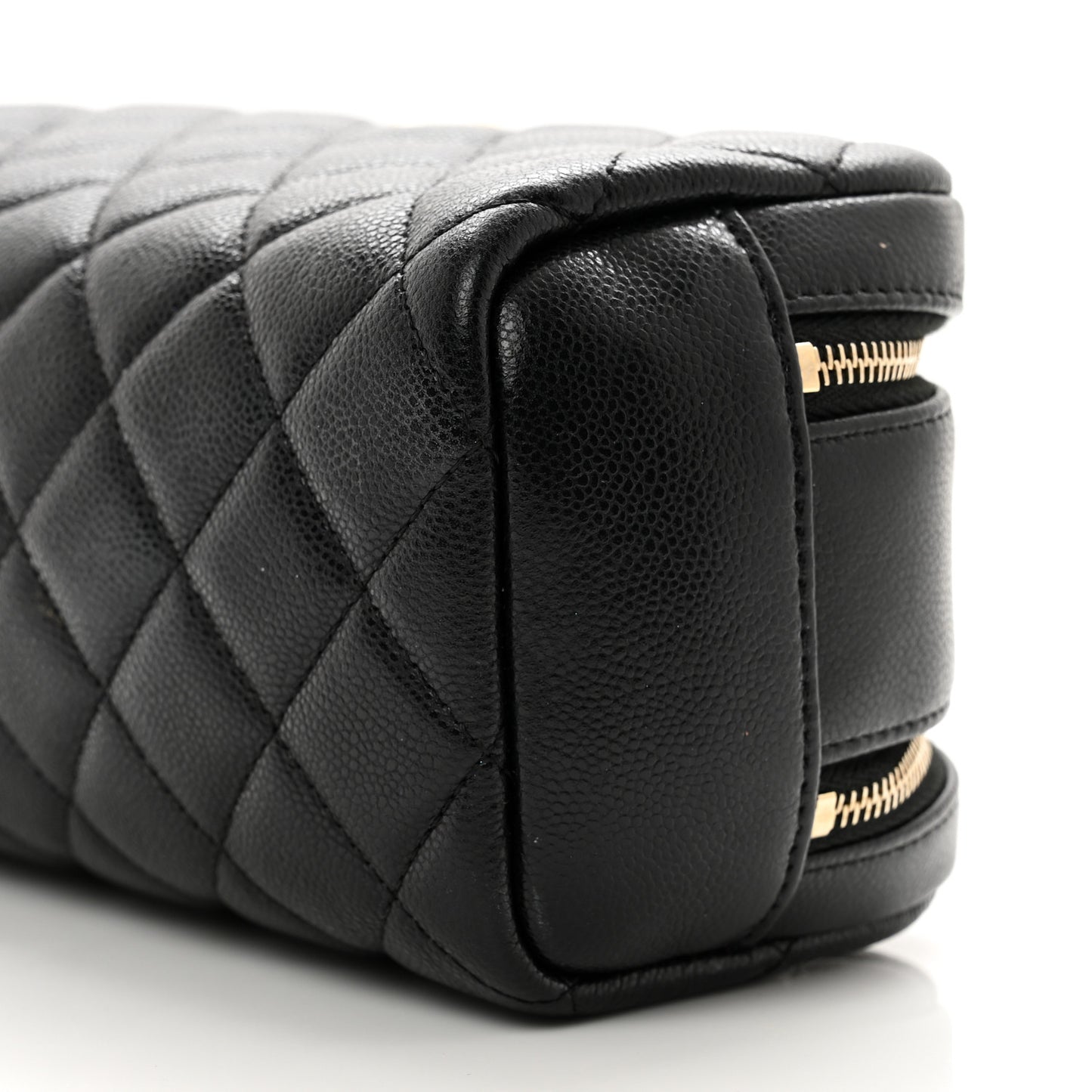 Caviar Quilted Double Zip Pouch Cosmetic Case Black