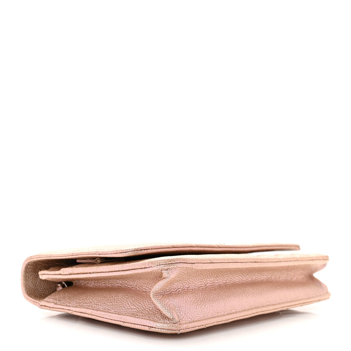 Metallic Caviar Chevron Quilted Wallet On Chain WOC Light Gold