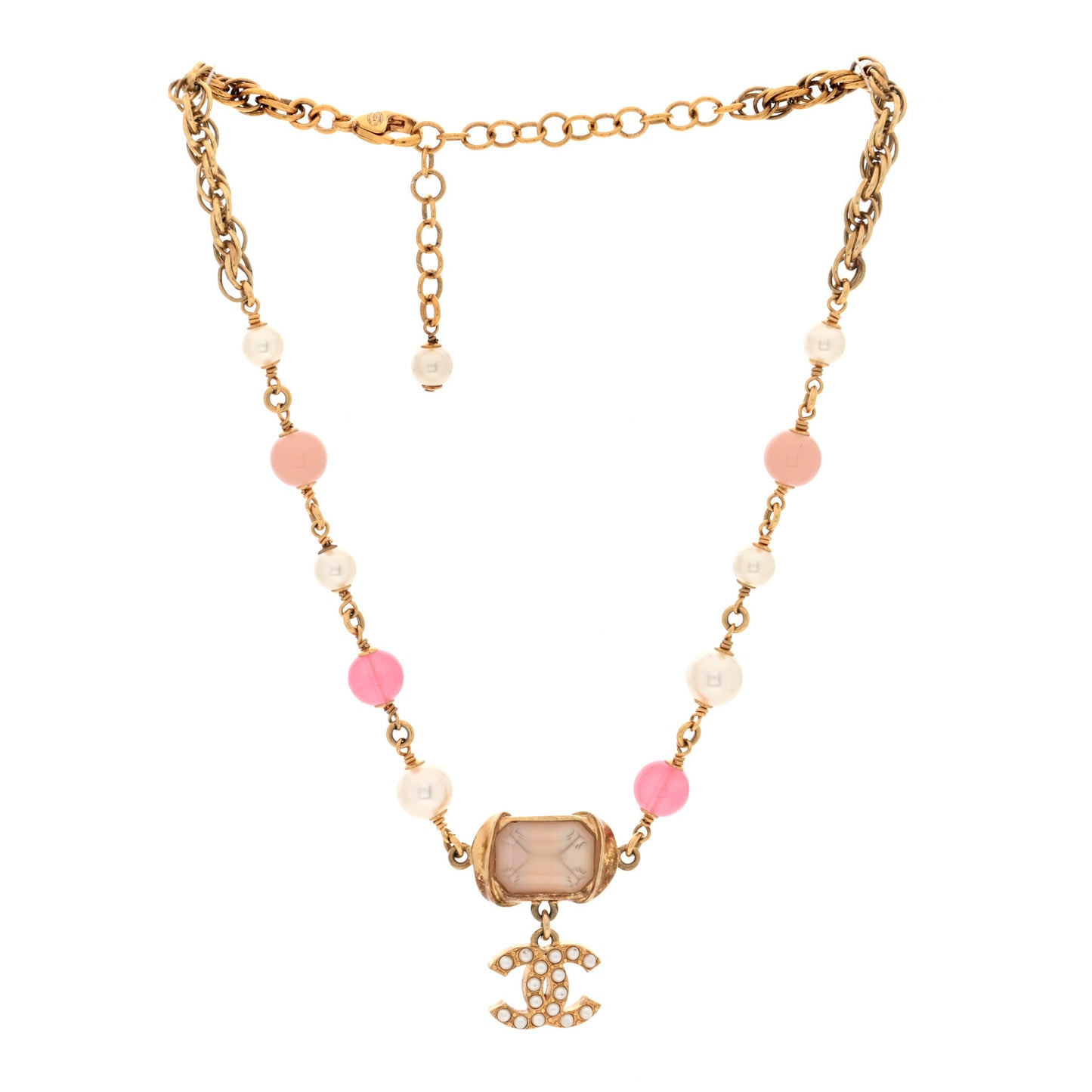 Crystal Pearl Bead CC Choker Gold Pink