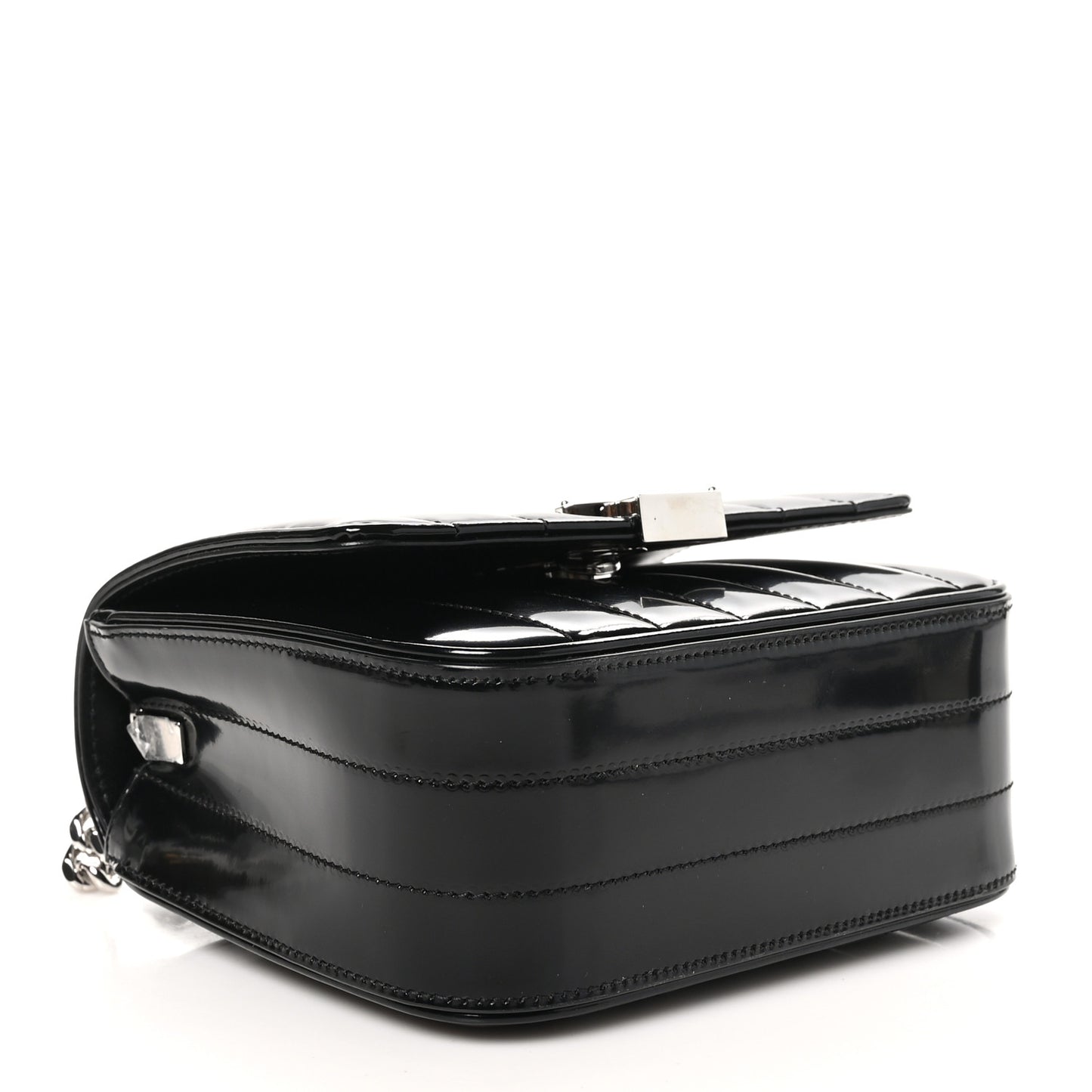 Patent Calfskin Matelasse Monogram Small Vicky Chain Bag Black