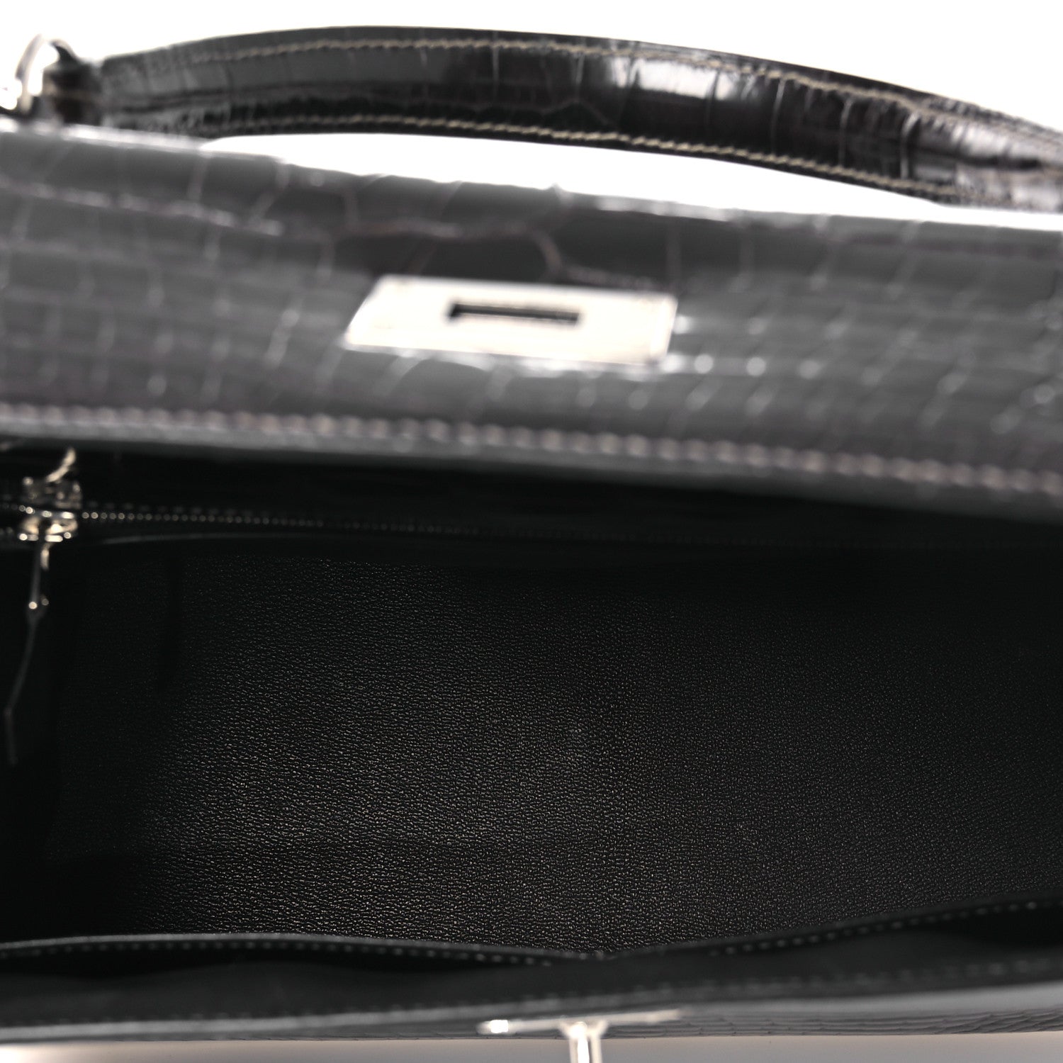 Hermes Shiny Porosus Crocodile Kelly Sellier 28 Gris Elephant 4 of 11