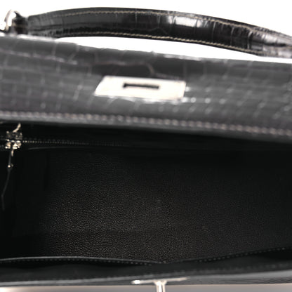 Hermes Shiny Porosus Crocodile Kelly Sellier 28 Gris Elephant 4 of 11