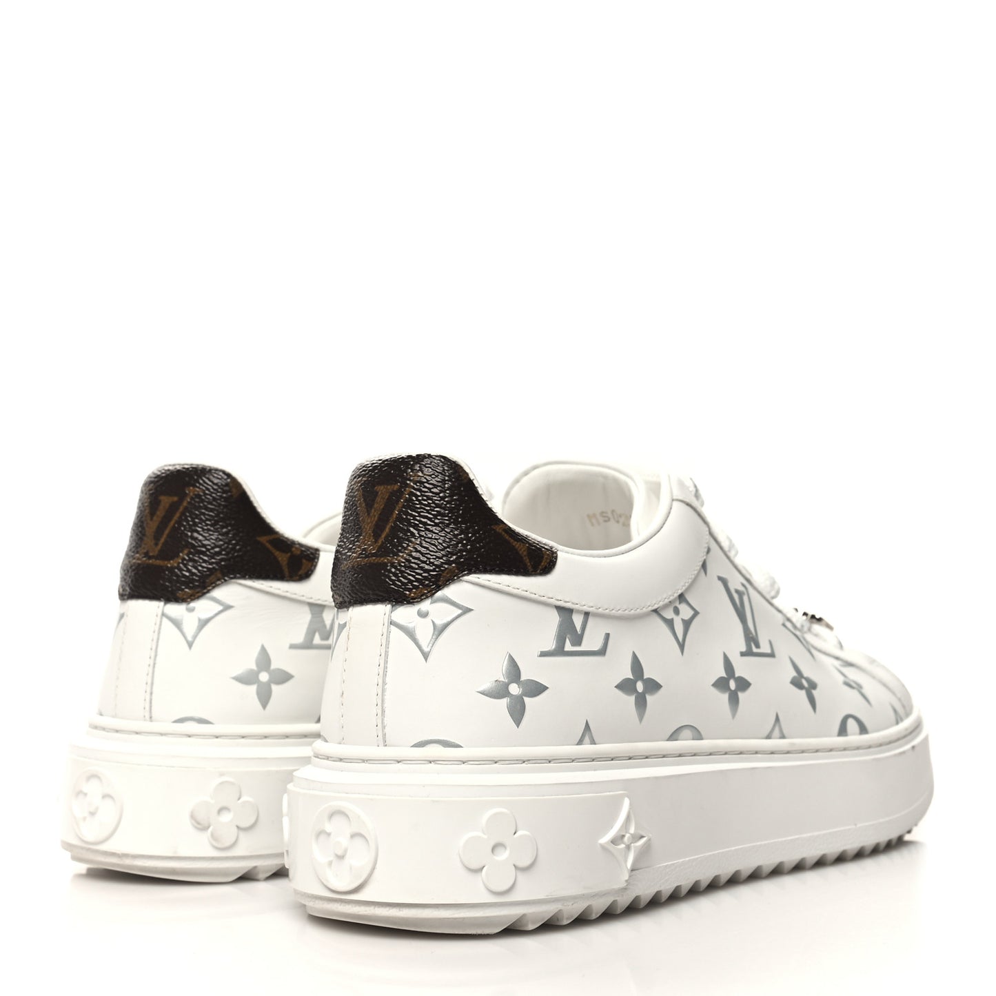 Calfskin Monogram Debossed Time Out Sneakers 40 White Silver