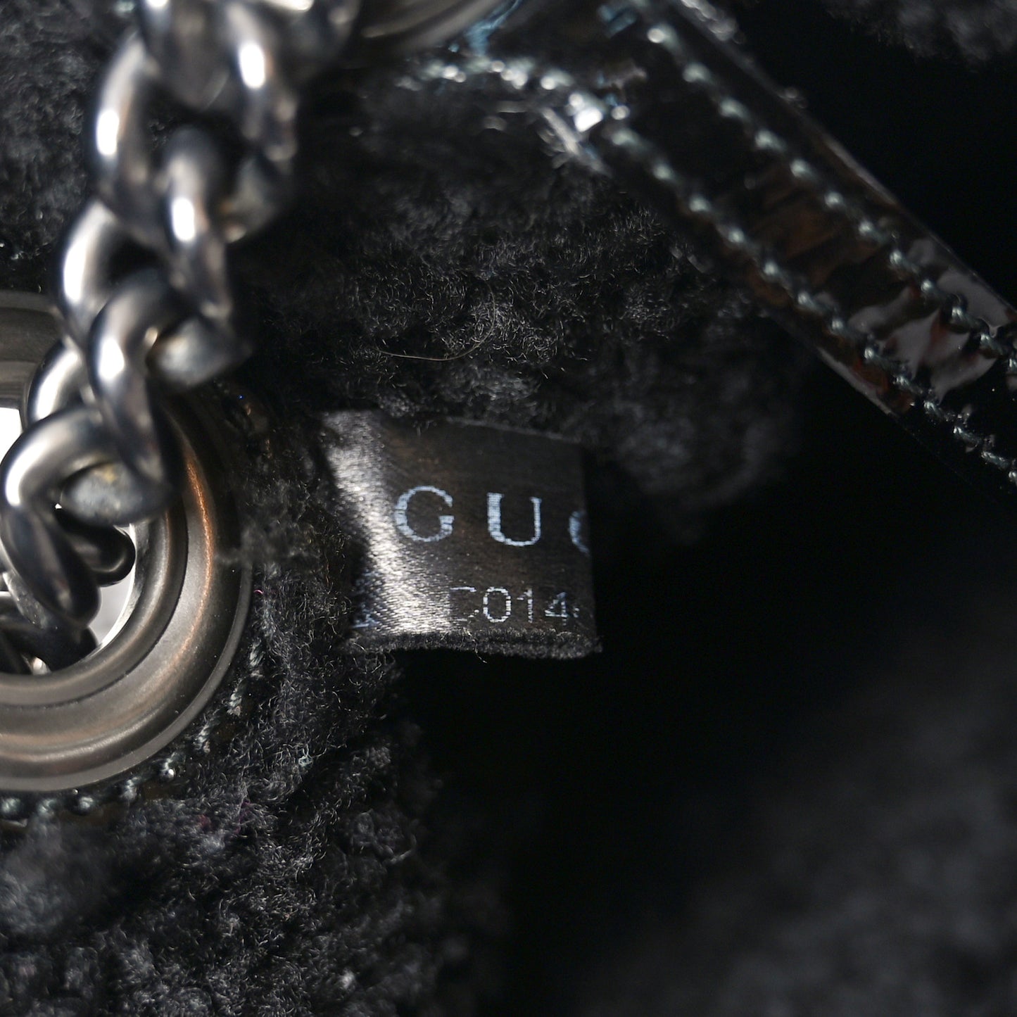 Patent Shearling Medium Soho Chain Shoulder Bag Black