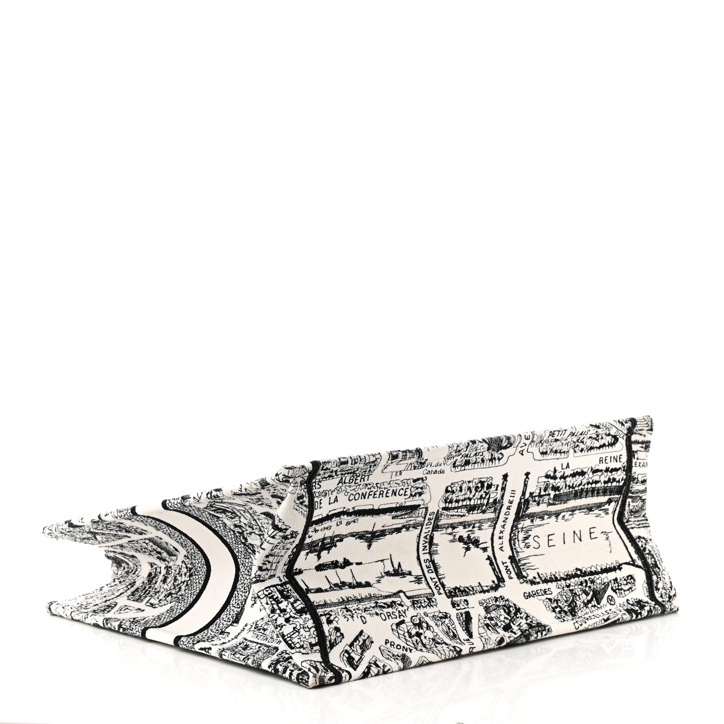 Canvas Embroidered Large Plan De Paris Book Tote White Black