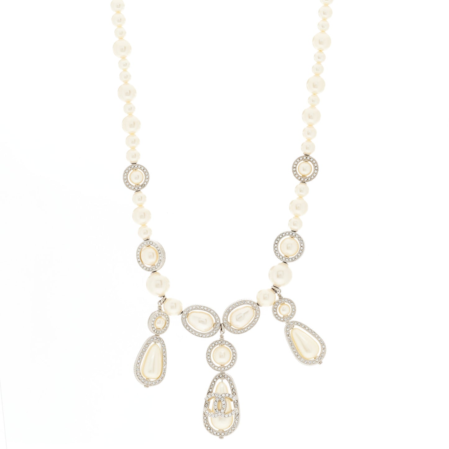 Pearl Cluster CC Necklace Silver