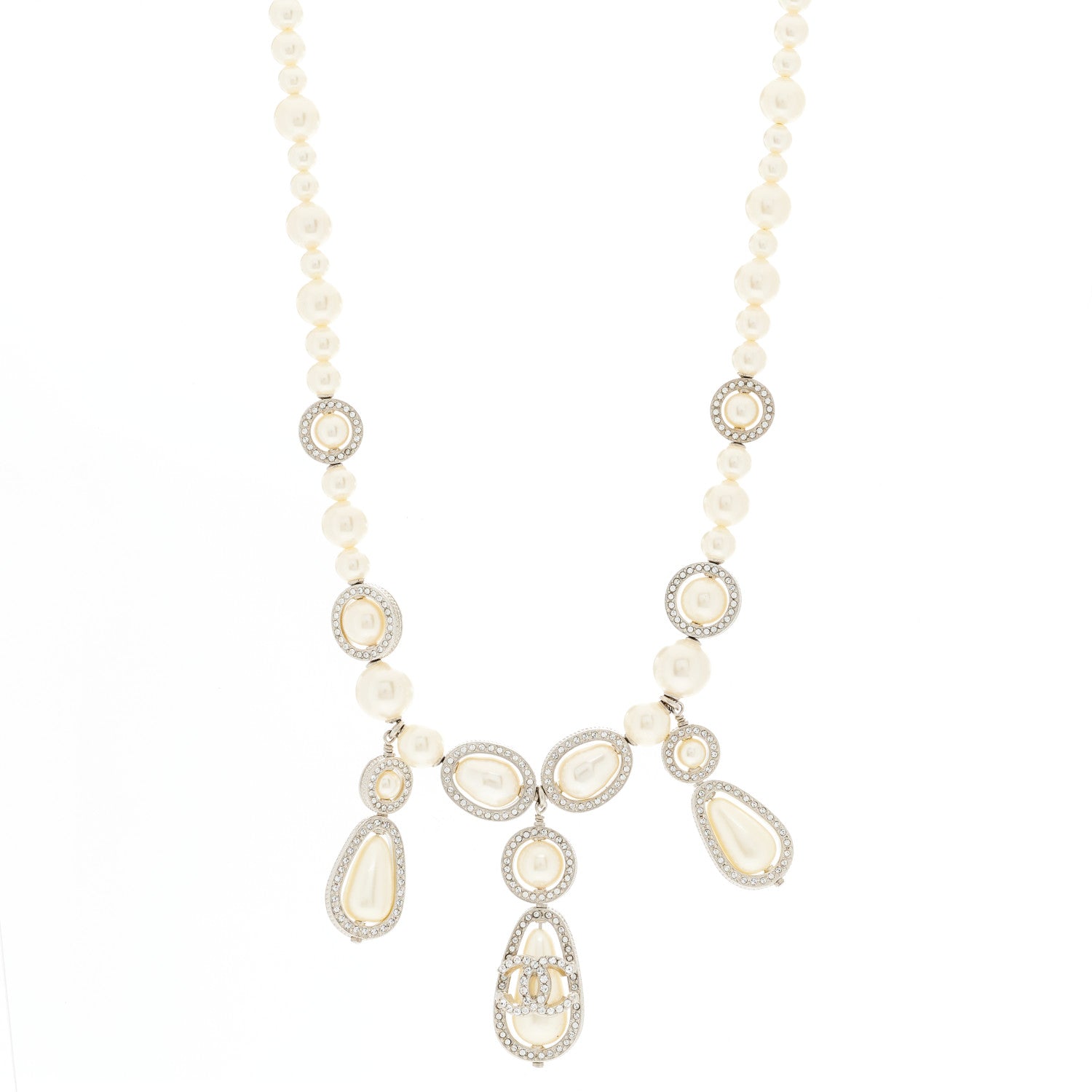 Chanel Pearl Cluster CC Necklace Silver 1 of 4