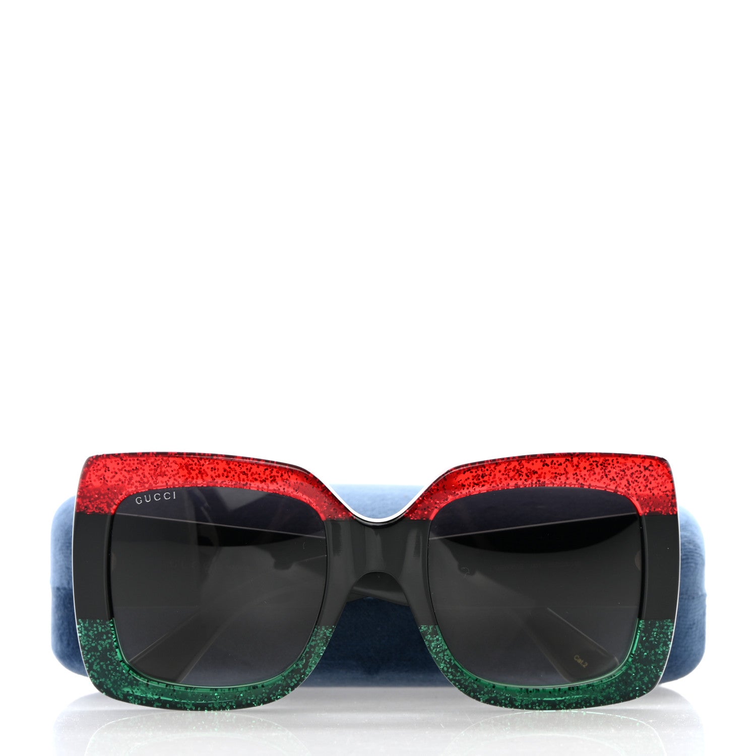 Gucci Acetate Square Frame Sunglasses GG0083S Glitter Red Black Green 9 of 9