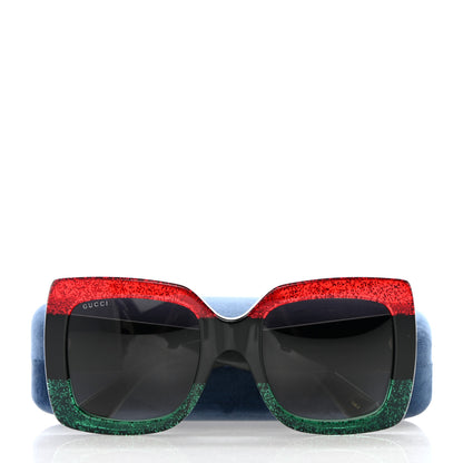 Gucci Acetate Square Frame Sunglasses GG0083S Glitter Red Black Green 9 of 9