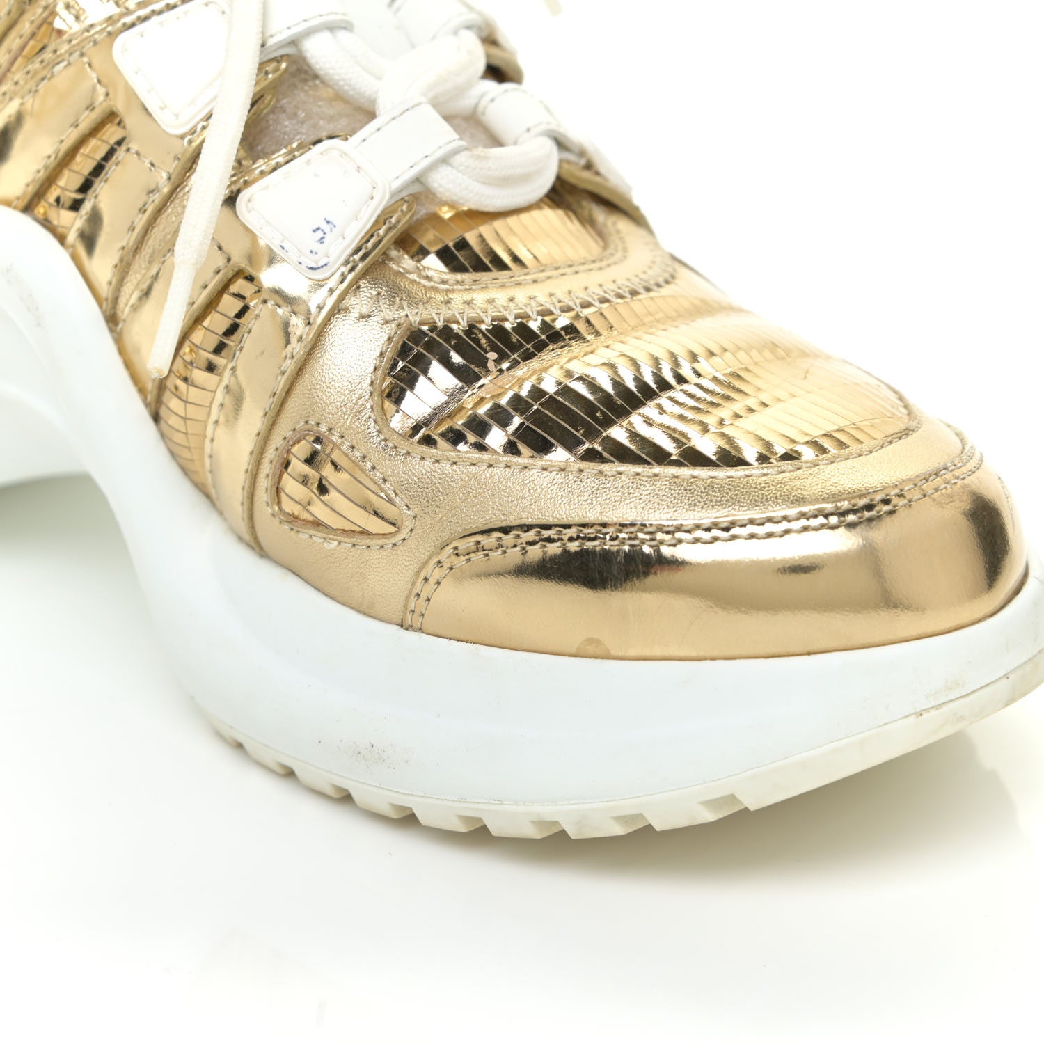 Louis Vuitton Metallic Calfskin Technical Nylon LV Archlight Sneakers 36.5 Gold White 12 of 24