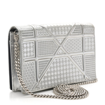 Christian Dior Metallic Patent Micro-Cannage Diorama Wallet on Chain Pouch Silver 3 of 11