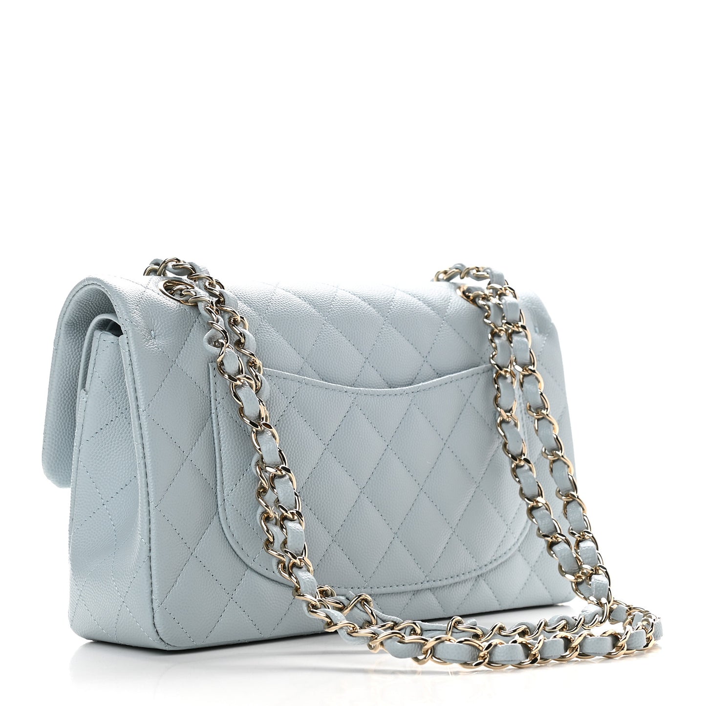 Caviar Quilted Small Double Flap Light Blue
