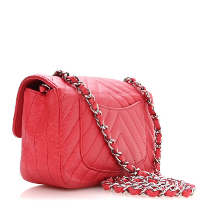 Chanel Caviar Chevron Quilted Mini Rectangular Flap Dark Pink 3 of 10