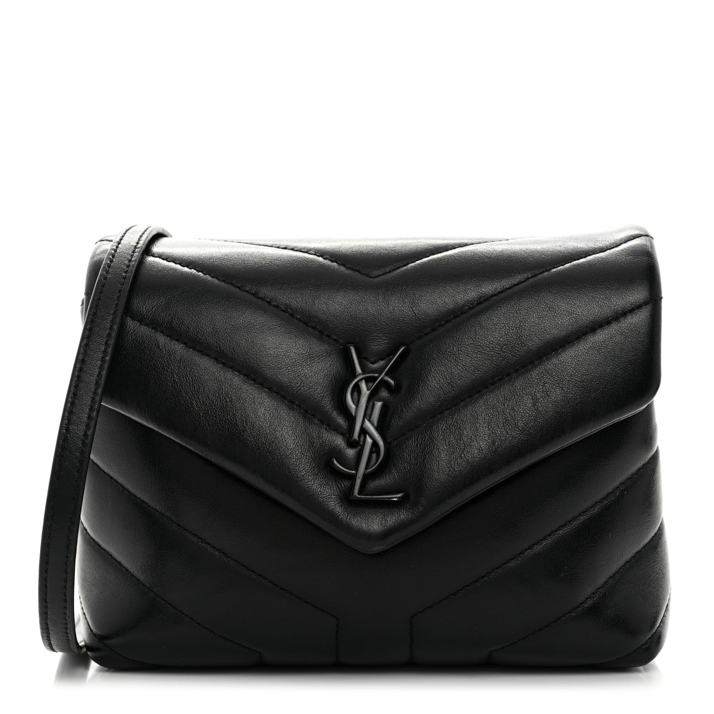 Calfskin Y Quilted Monogram Toy Loulou Crossbody Bag Black
