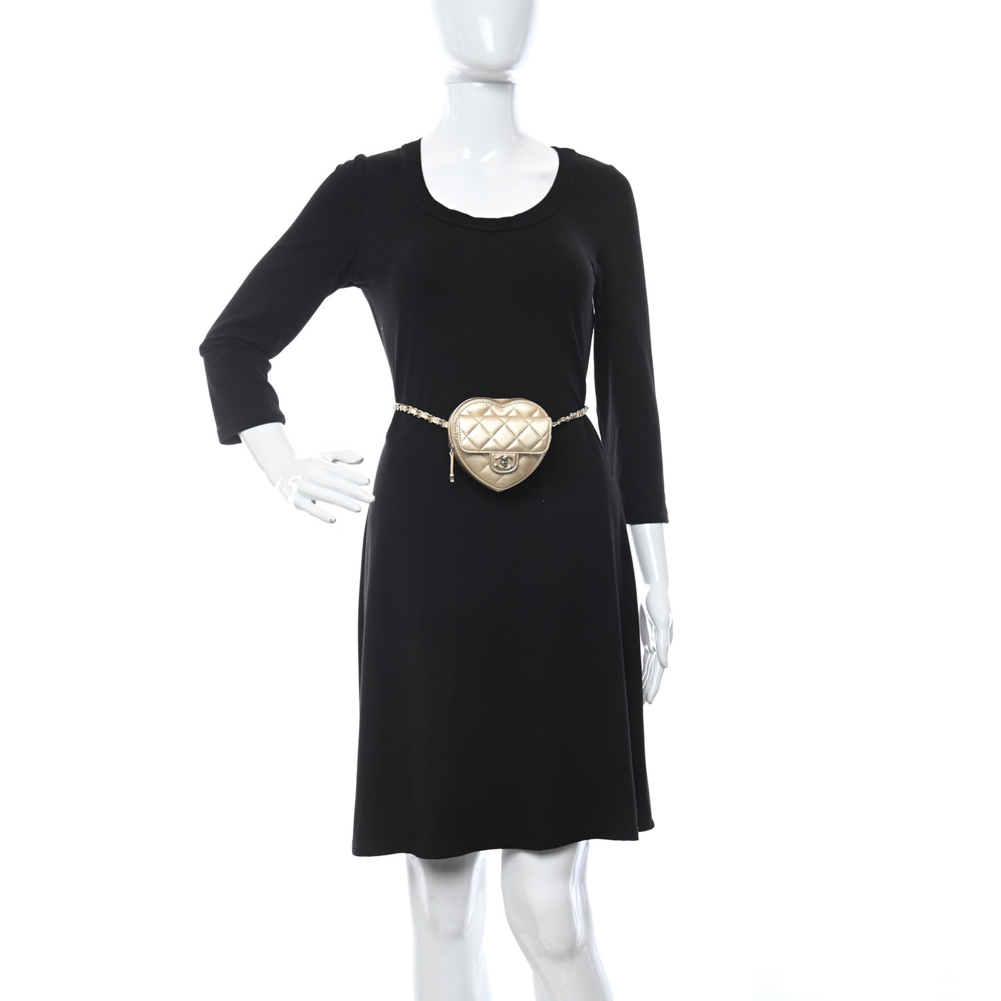 Metallic Lambskin Quilted CC In Love Heart Waist Belt Bag With Chain Gold