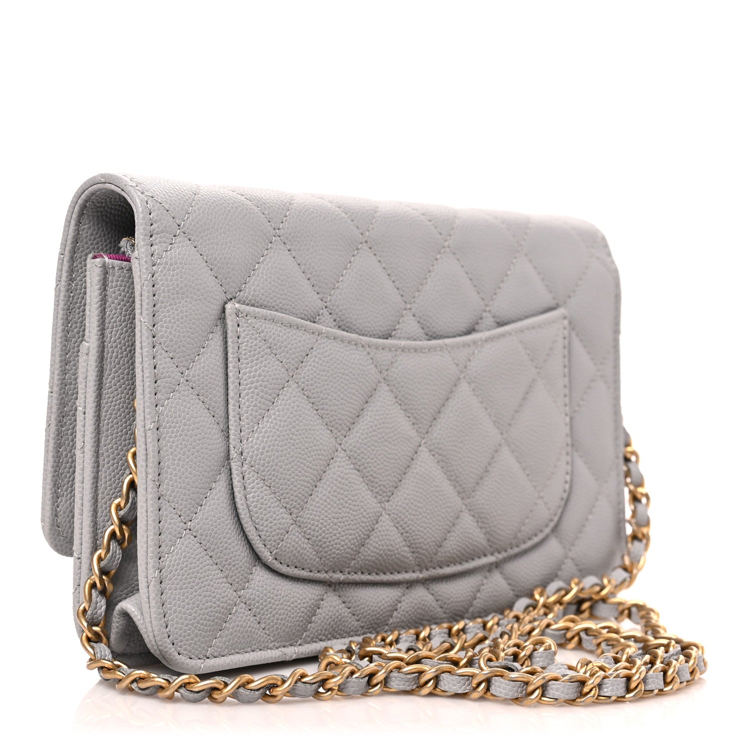 Chanel Caviar Quilted Studded CC Wallet on Chain WOC Grey 2 of 8