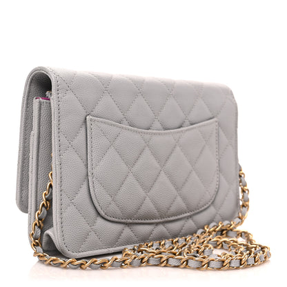 Chanel Caviar Quilted Studded CC Wallet on Chain WOC Grey 2 of 8