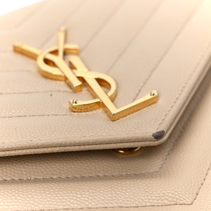 Saint Laurent Grain De Poudre Matelasse Chevron Monogram Chain Wallet Dark Beige 10 of 10