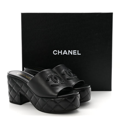 Chanel Lambskin Quilted CC Platform Mules 40 Black 10 of 10