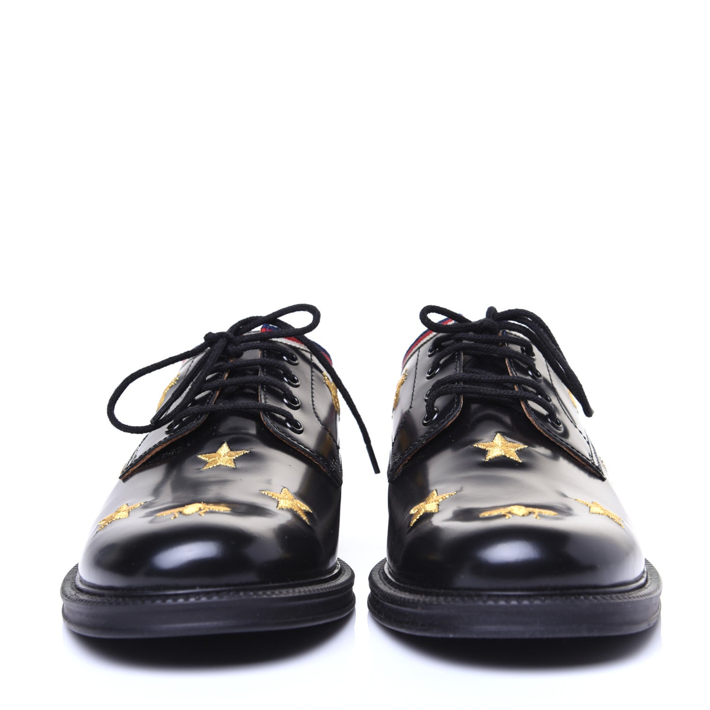 Patent Bee Star Embroidered Womens Derby Loafers 35 Black