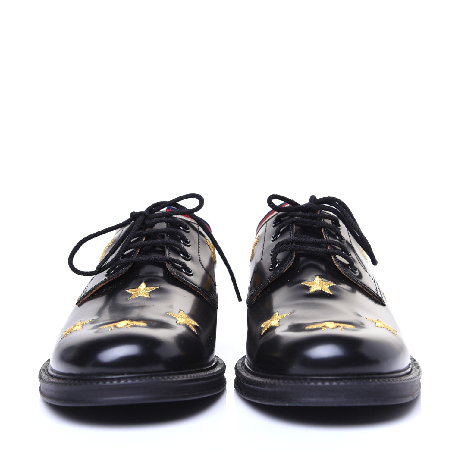 Gucci Patent Bee Star Embroidered Womens Derby Loafers 35 Black 5 of 14