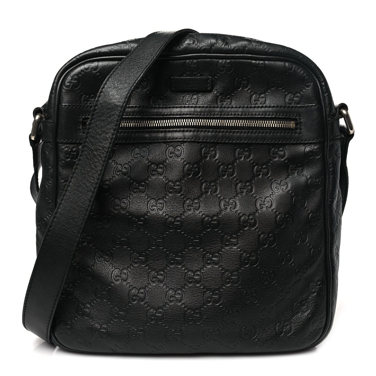Gucci Guccissima Flat Messenger Bag Black 1 of 13