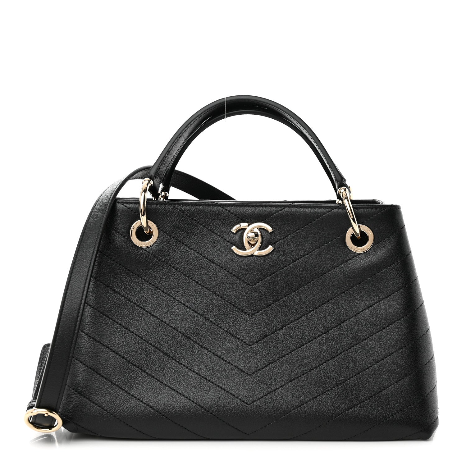 Chanel Calfskin Stitched Large Chevron Chic Shopping Bag Black 1 of 12