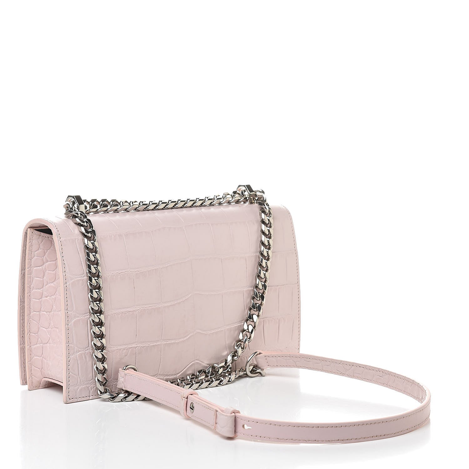 Alexander McQueen Calfskin Crocodile Embossed Knuckle Shoulder Bag Light Pink 3 of 14