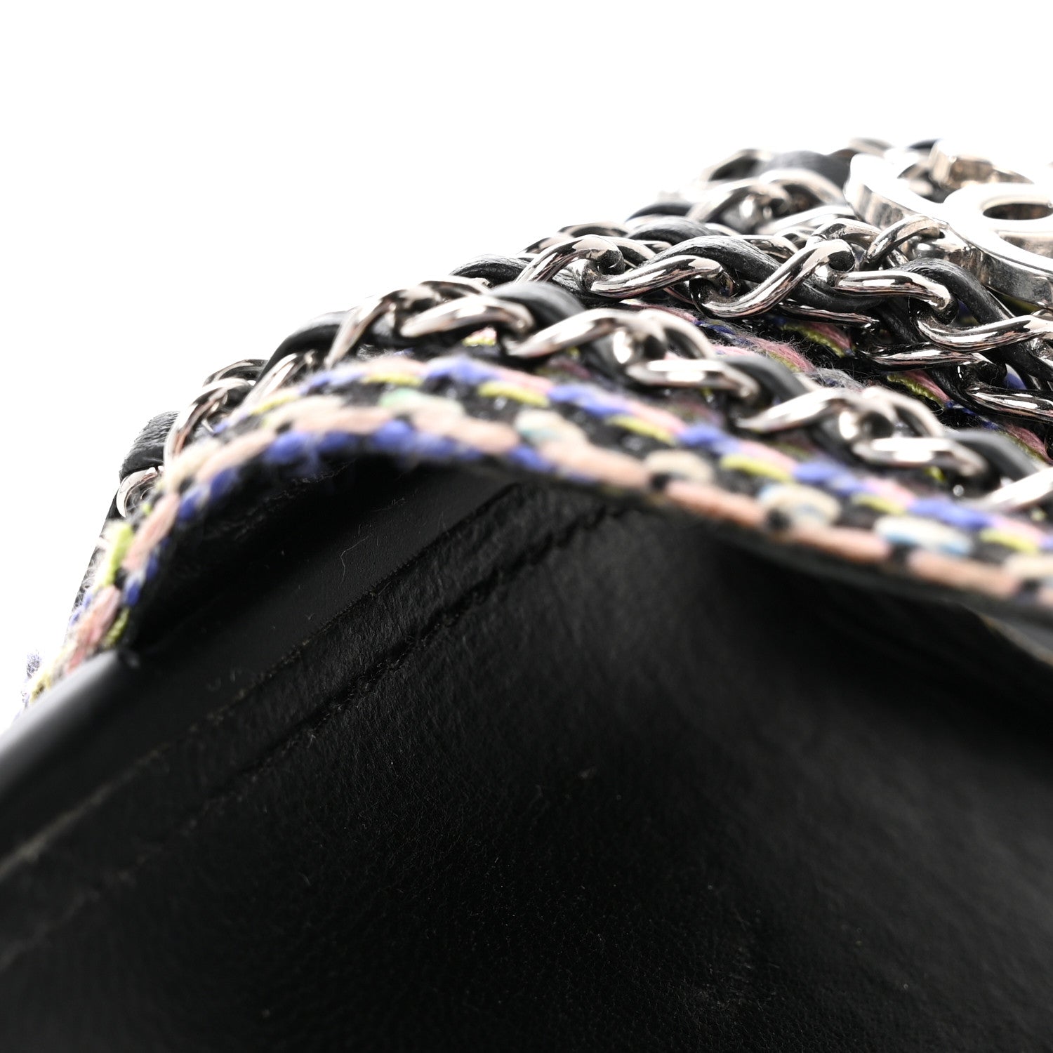 Chanel Satin Canvas Chain Slides Sandals Flats 37.5 Marine 12 of 12