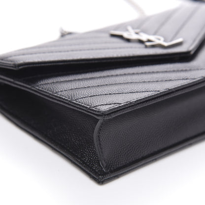 Saint Laurent Grain De Poudre Matelasse Chevron Monogram Envelope Chain Wallet Black 7 of 10
