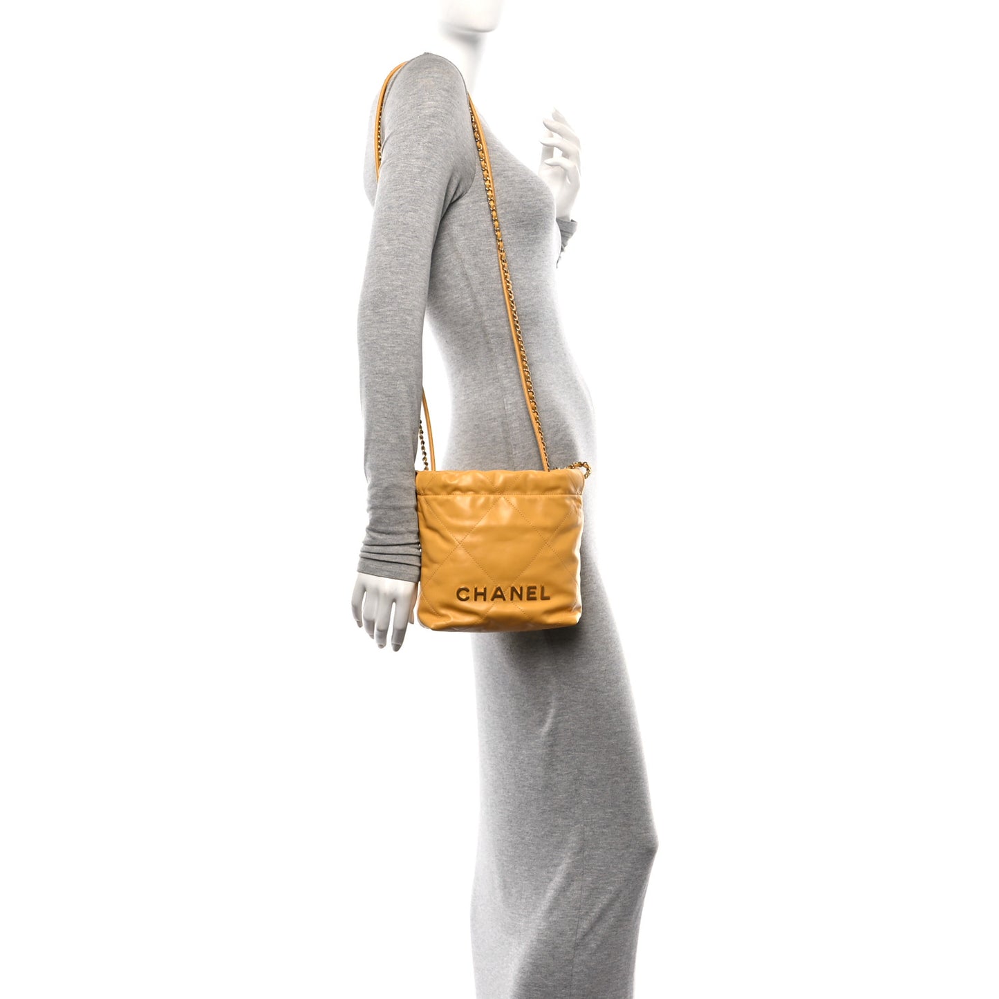 Shiny Calfskin Quilted Mini Chanel 22 Yellow