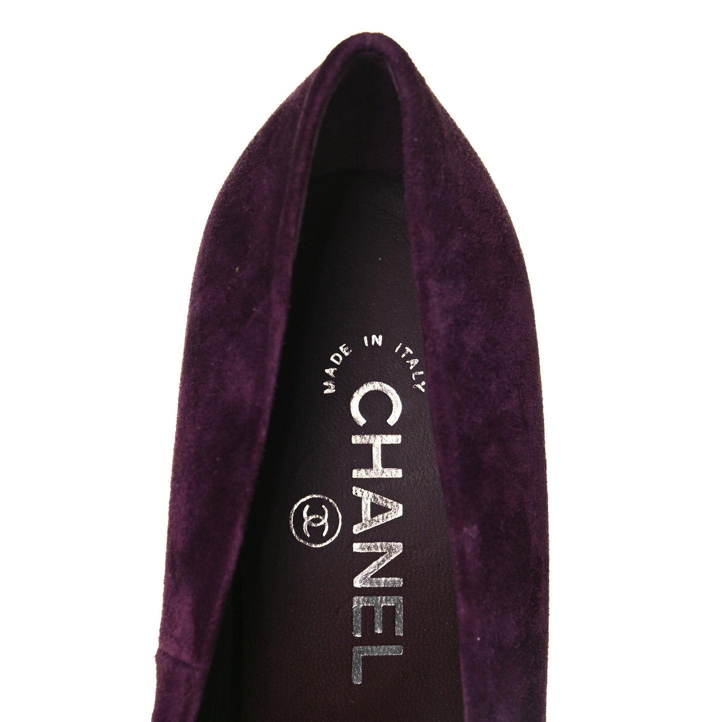 Suede Calfskin Patent Quilted CC Peep Toe Pumps 37.5 Purple
