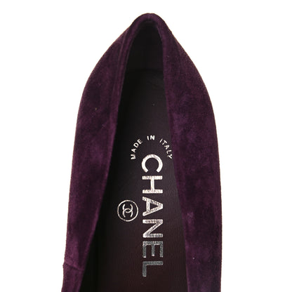 Chanel Suede Calfskin Patent Quilted CC Peep Toe Pumps 37.5 Purple 7 of 8