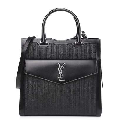 Saint Laurent Raffia Shiny Calfskin Large Uptown Tote Black 1 of 9