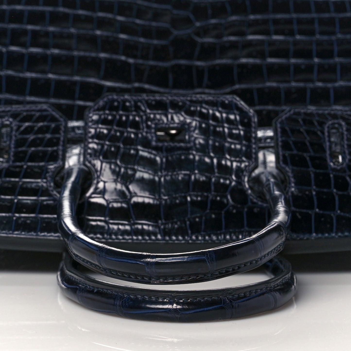 Shiny Porosus Crocodile Birkin 30 Bleu Marine