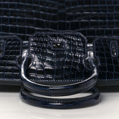 Hermes Shiny Porosus Crocodile Birkin 30 Bleu Marine 14 of 35