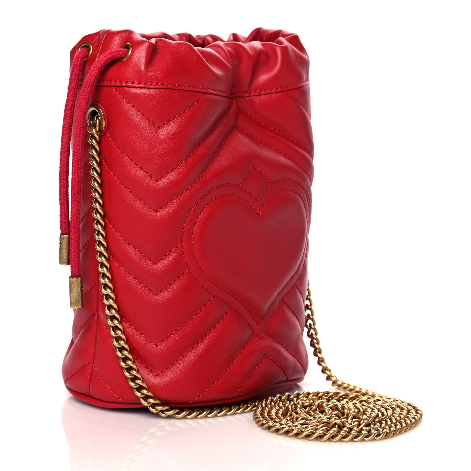 Gucci Calfskin Matelasse Mini GG Marmont 2.0 Bucket Bag Hibiscus Red 3 of 9
