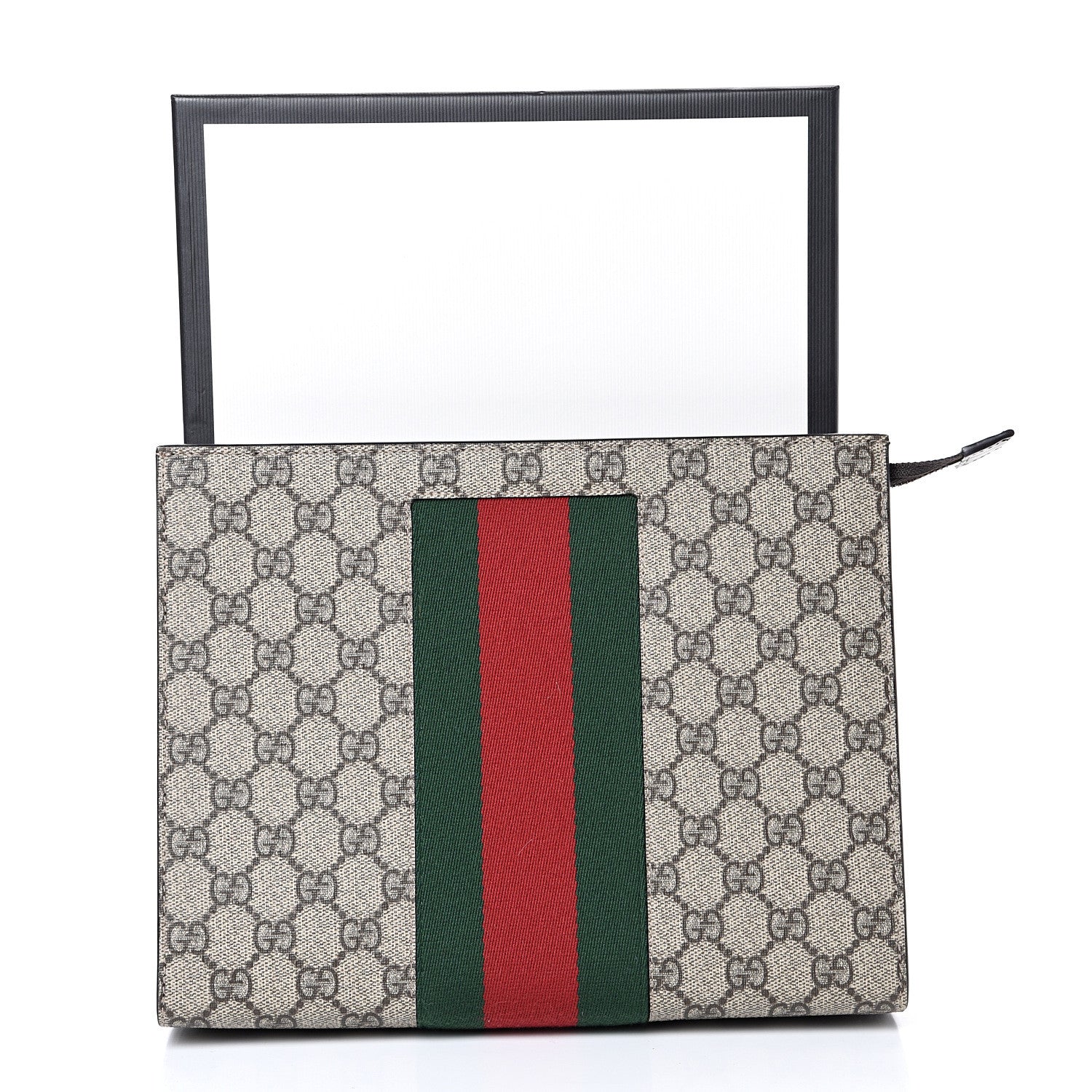 Gucci GG Supreme Monogram Selleria Calfskin Web New Web Cosmetic Case Beige Ebony Cocoa 7 of 7