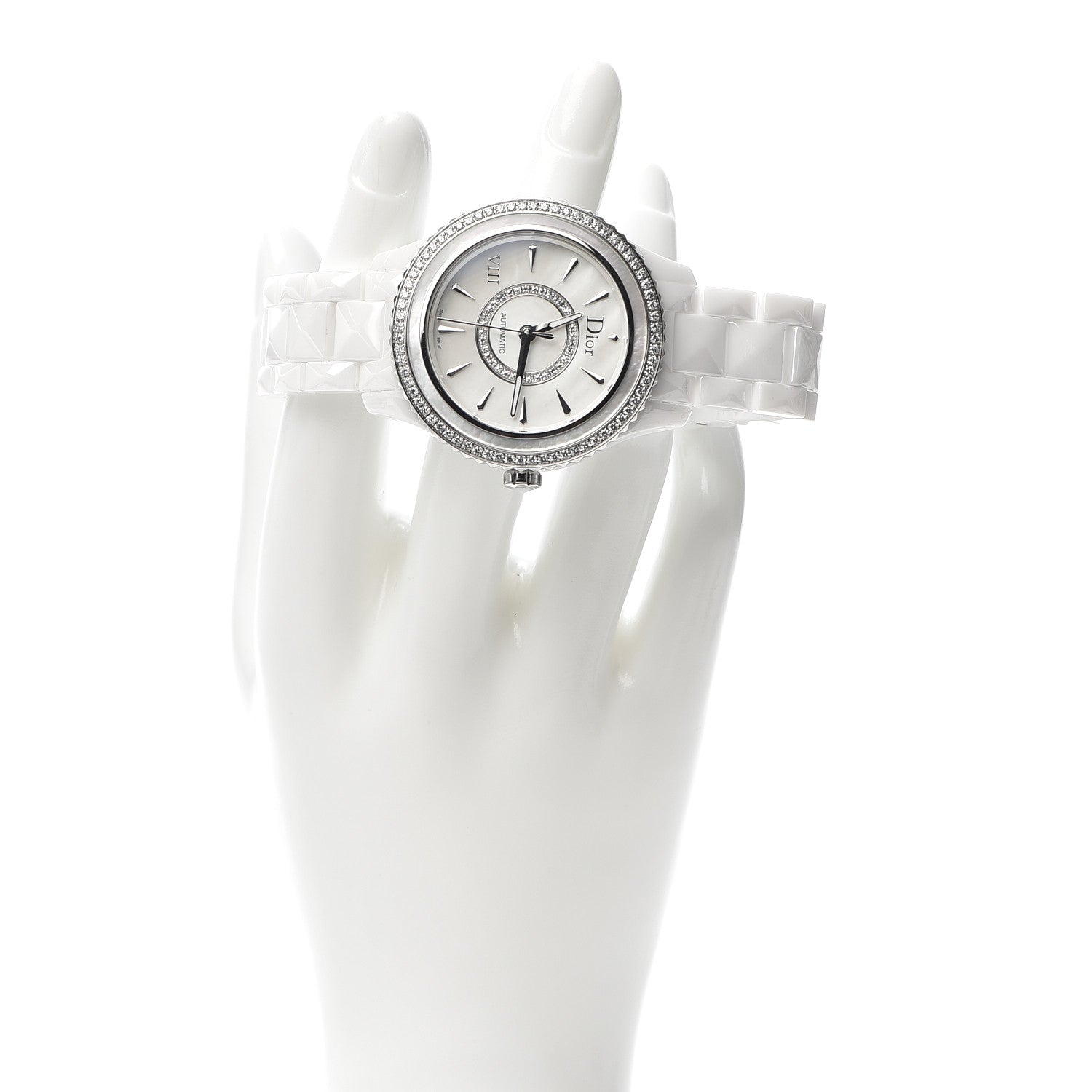 Christian Dior Stainless Steel Ceramic Diamond Bezel Mother of Pearl 38mm Dior VIII Automatic Watch White 3 of 7