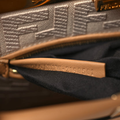 Fendi Vitello Seta Canvas FF Embroidered Mini Peekaboo Iconic Satchel Miele Scuro Poudre 7 of 9