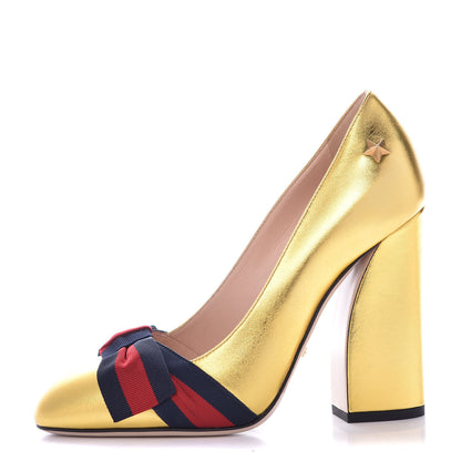 Gucci Malaga Kid Web Bow Pumps 36.5 Oro 1 of 8