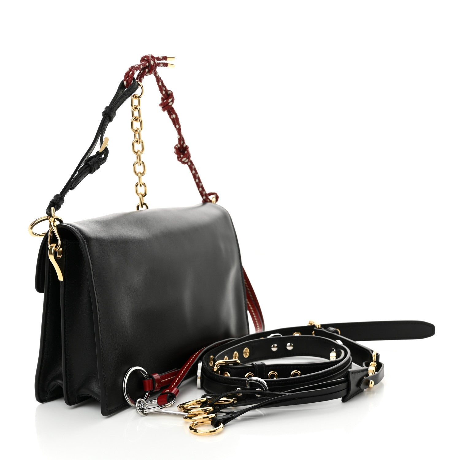 Prada Calfskin Soft Sound Charms Shoulder Bag Black 3 of 10