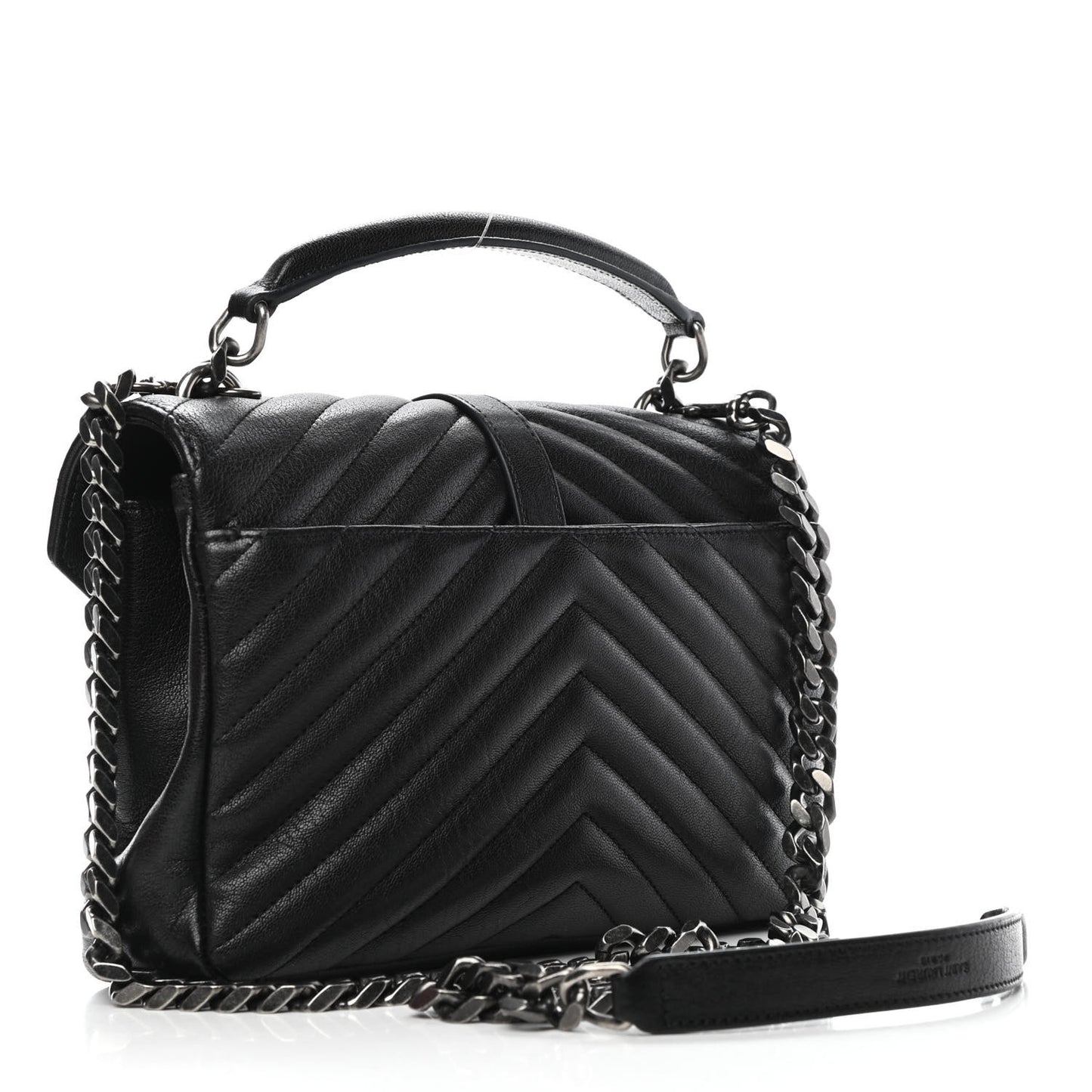 Sheepskin Matelasse Chevron Monogram Medium College Bag Black