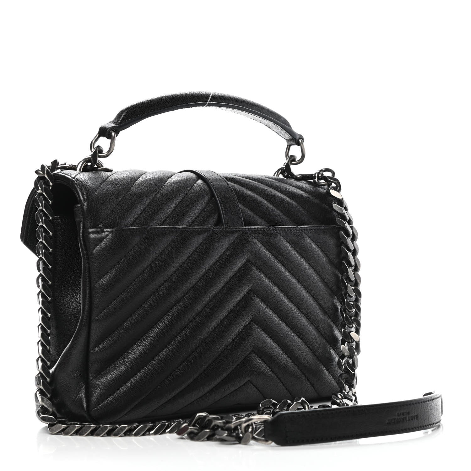 Saint Laurent Sheepskin Matelasse Chevron Monogram Medium College Bag Black 2 of 5