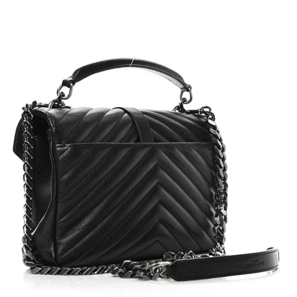 Saint Laurent Sheepskin Matelasse Chevron Monogram Medium College Bag Black 2 of 5