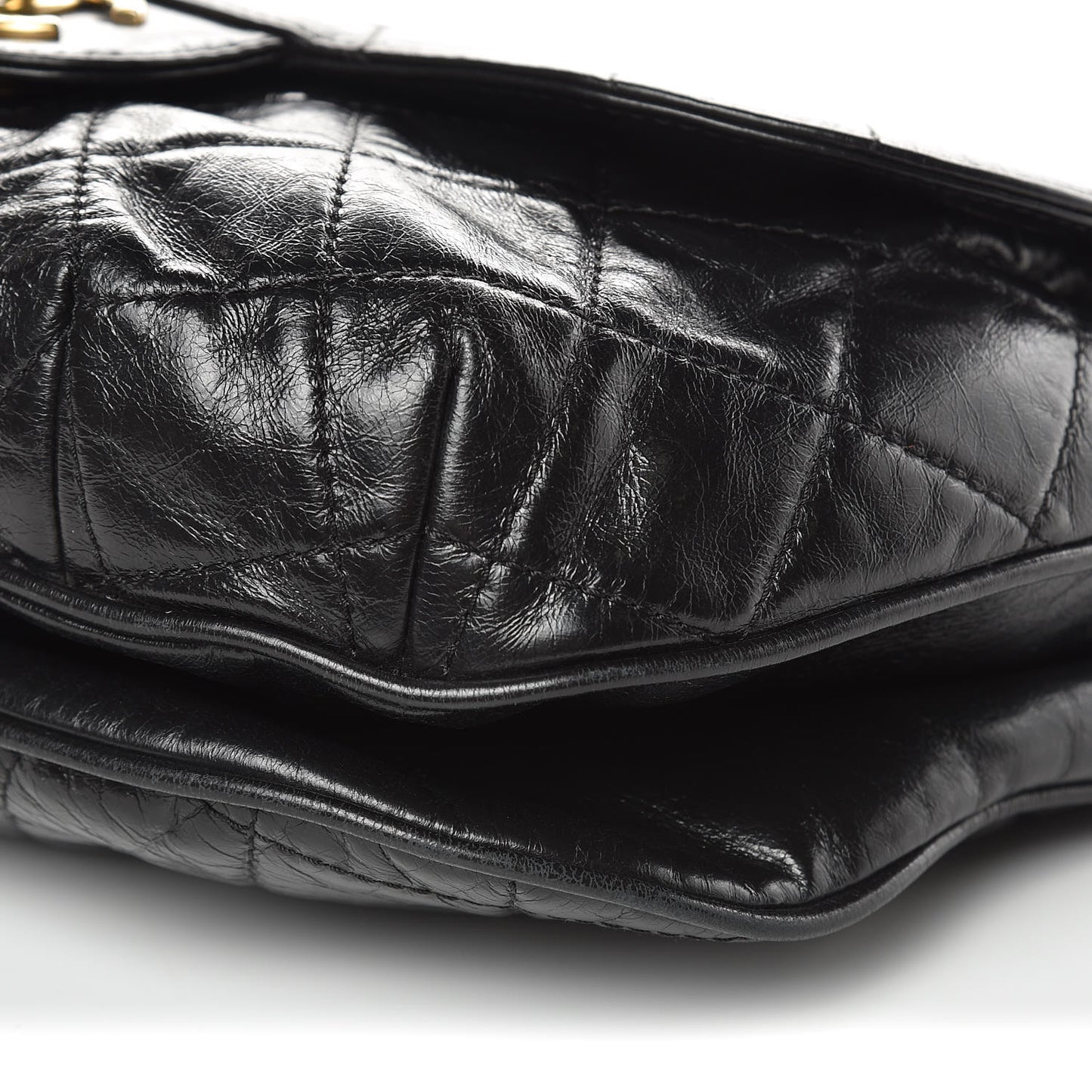 Aged Glazed Calfskin Quilted Large Bubble CC Flap Black