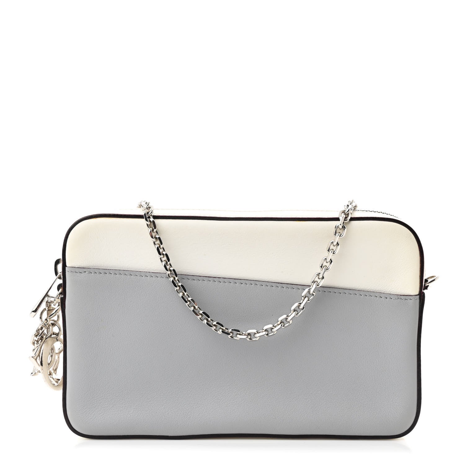 Christian Dior Calfskin Chain Wallet Grey Off White 1 of 13