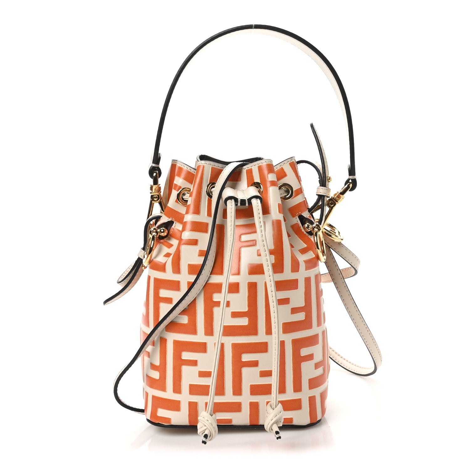 Fendi Vitello Liberty F is Fendi Bi-Color FF 1974 Embossed Mini Mon Tresor Bucket Bag Camelia Aranciata 1 of 10