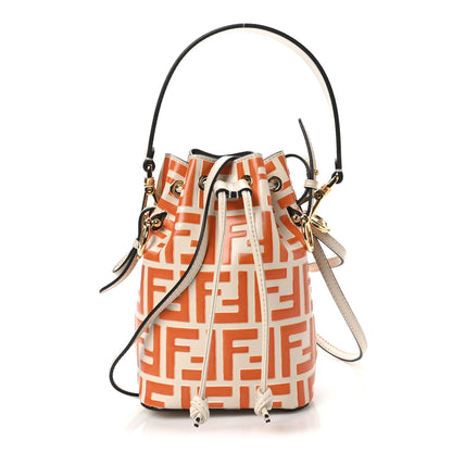 Fendi Vitello Liberty F is Fendi Bi-Color FF 1974 Embossed Mini Mon Tresor Bucket Bag Camelia Aranciata 1 of 10